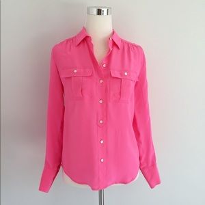 J. Crew Neon Silk Button Down Blythe Blouse